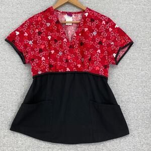 The Wonderful World of Disney Scrub Top Womens Medium Black Red Mickey Mouse
